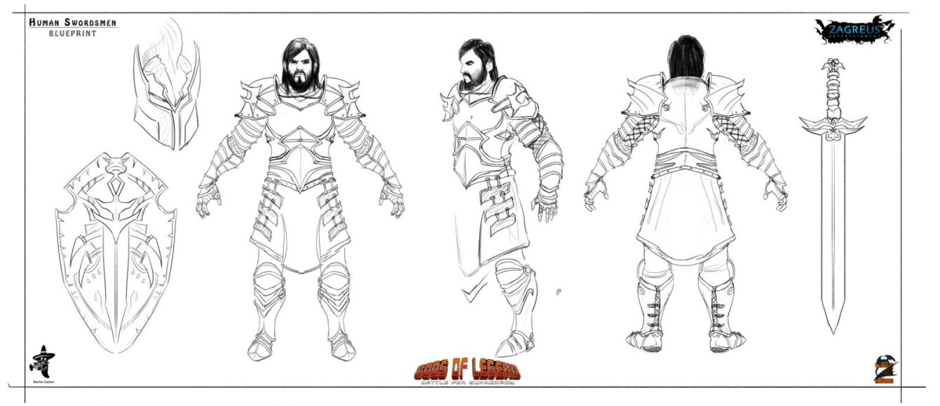 2d character and creature concept art for game design and modeling references