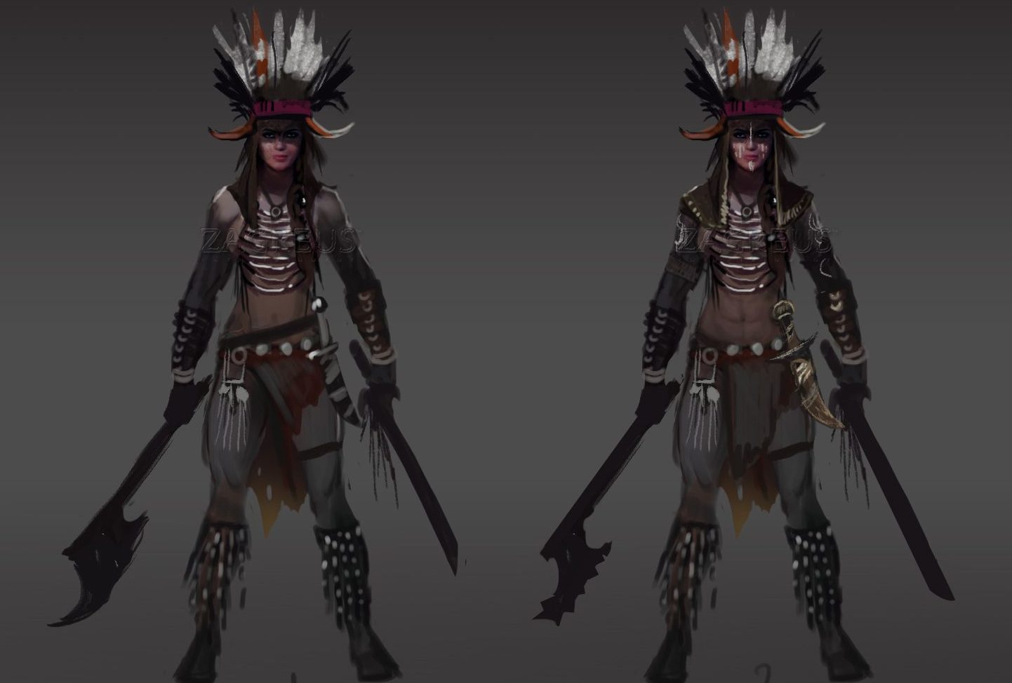 2d character and creature concept art for game design and modeling references