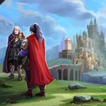 colorful 2d illustration depicting a whimsical scene with stylized characters and vibrant backgrounds