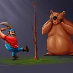 colorful 2d illustration depicting a whimsical scene with stylized characters and vibrant backgrounds