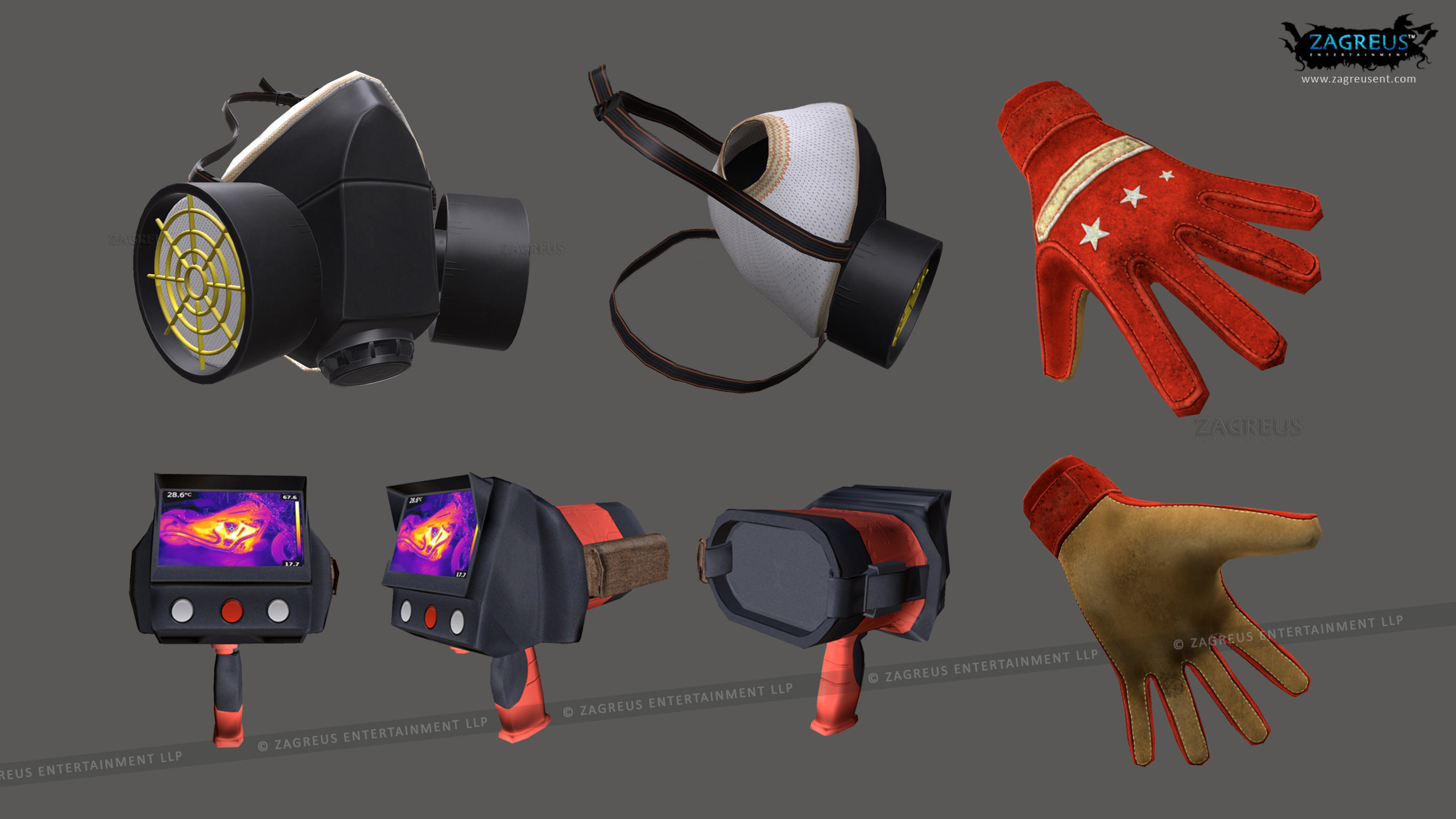 mask Gloves Thermal Head Camera low poly 3d game props and weapons for stylized or mobile games